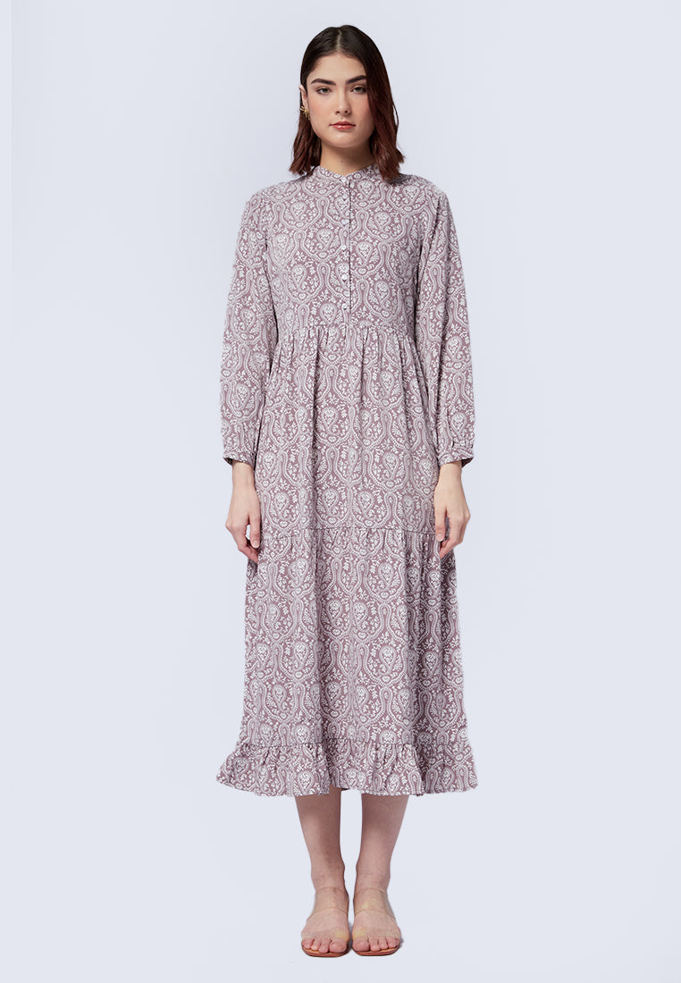 Printed Mandarin Collar Maxi Dress
