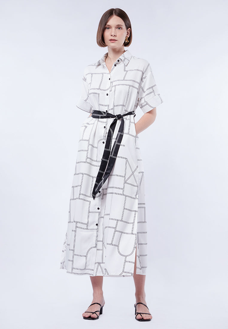 Printed Maxi Dress with Belt Details