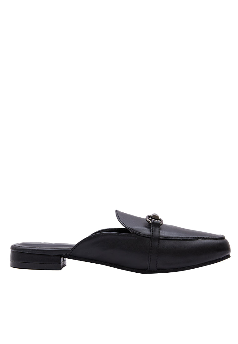Black Leather Mules