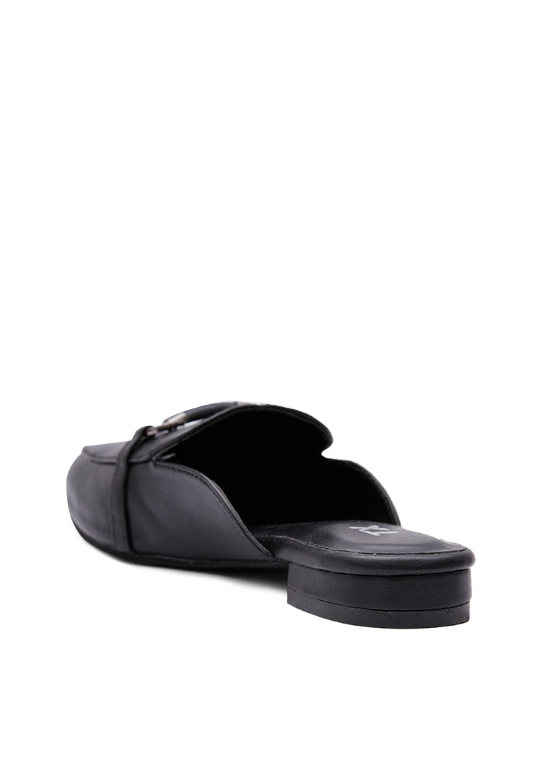 Black Leather Mules