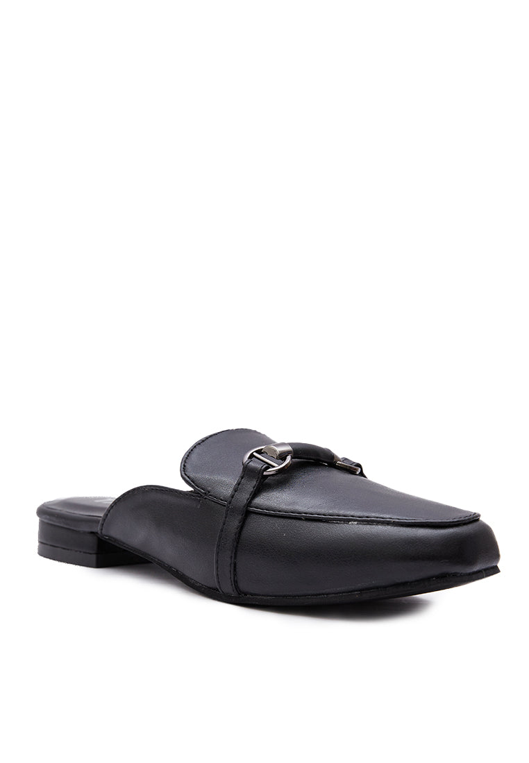 Black Leather Mules