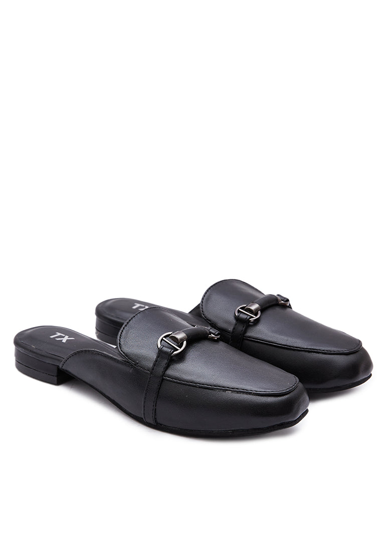 Black Leather Mules