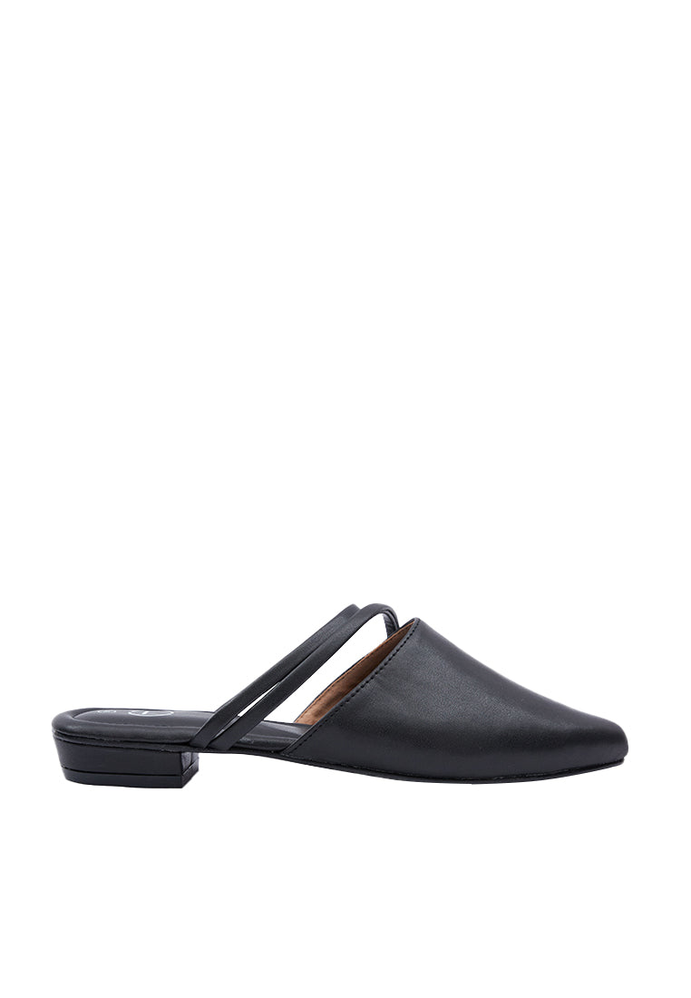 Black Ponted Strap Flat Mules