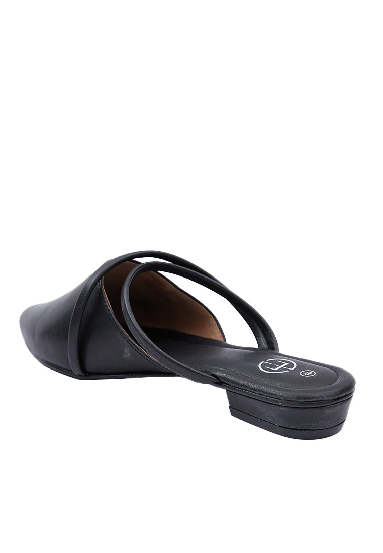 Black Ponted Strap Flat Mules