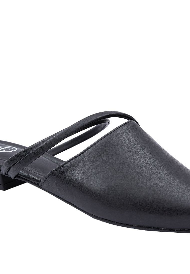 Black Ponted Strap Flat Mules