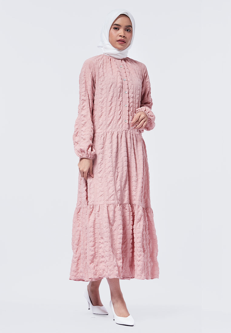 Puff Sleeve Tiered Gamis Dusty Pink