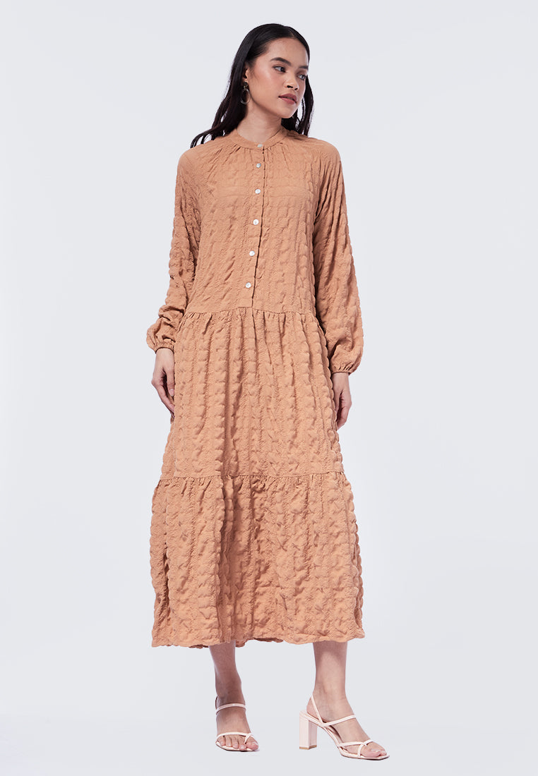 Puff Sleeve Tiered Gamis Brown