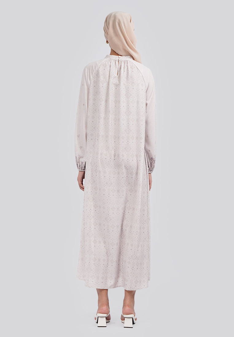 Puffy Raglan Sleeve Printed Gamis Beige