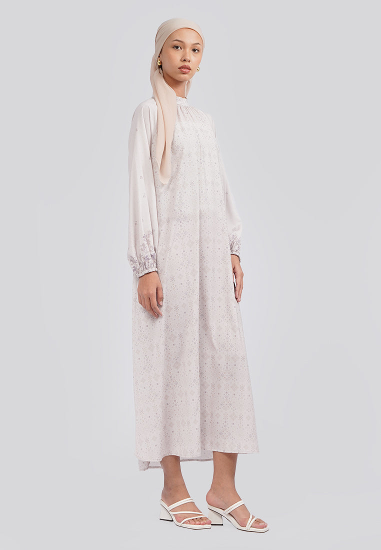 Puffy Raglan Sleeve Printed Gamis Beige