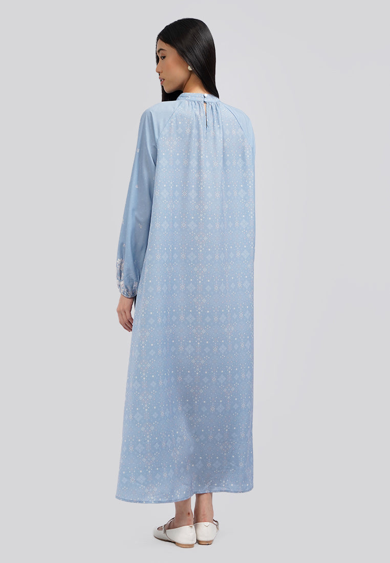 Puffy Raglan Sleeve Printed Gamis Blue
