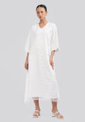 Embroidered V-Neck Kaftan White