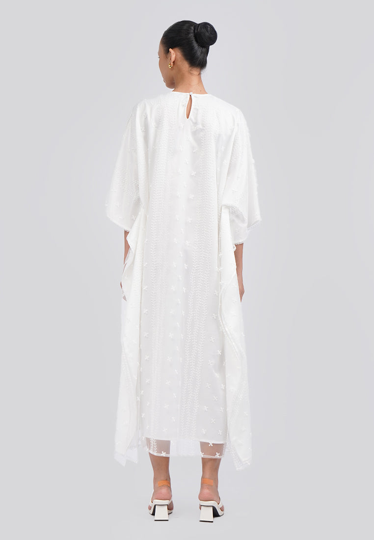 Embroidered V-Neck Kaftan White