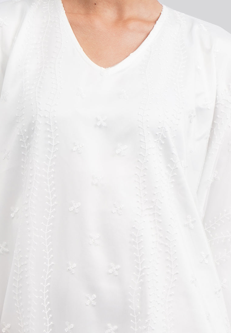 Embroidered V-Neck Kaftan White