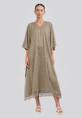 Embroidered V-Neck Kaftan Tan