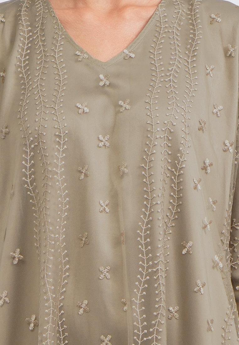 Embroidered V-Neck Kaftan Tan