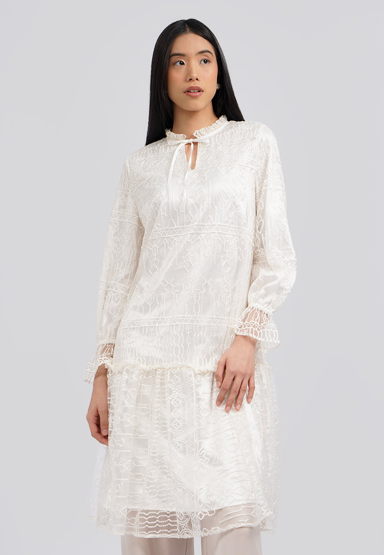Embroidered Long Sleeve Midi Dress