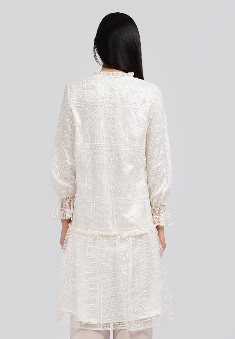 Embroidered Long Sleeve Midi Dress