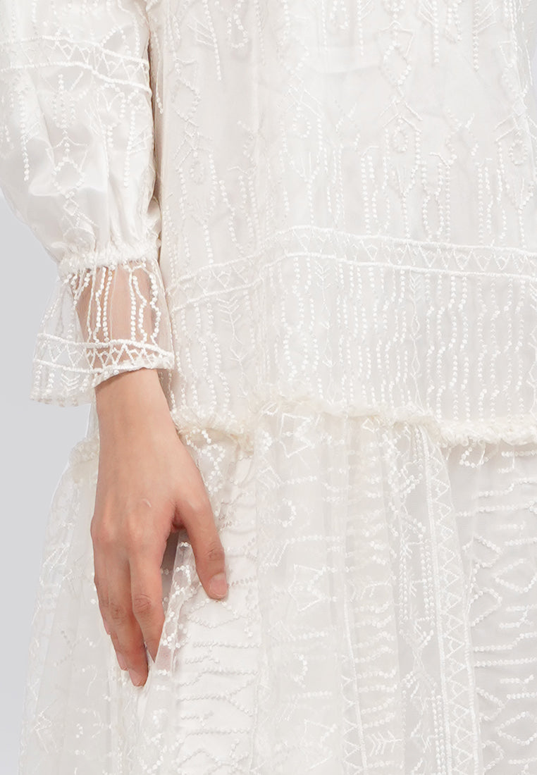 Embroidered Long Sleeve Midi Dress