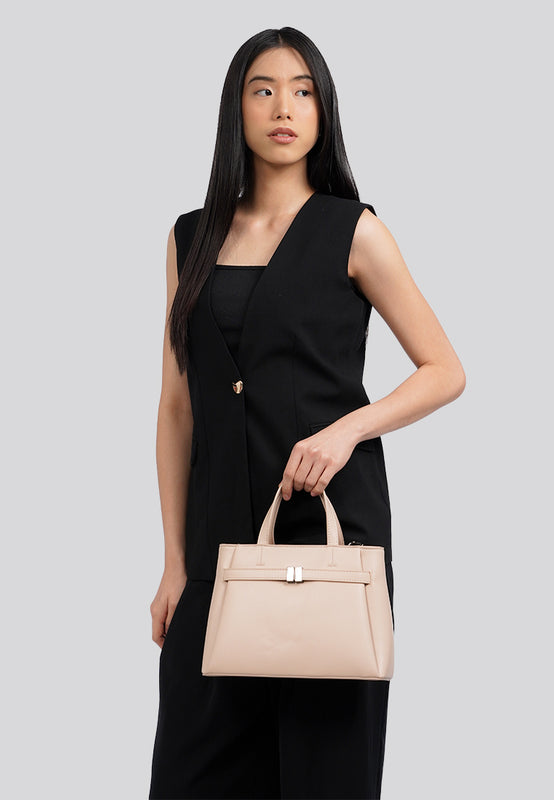 Cream Sling Bag with Top Handle