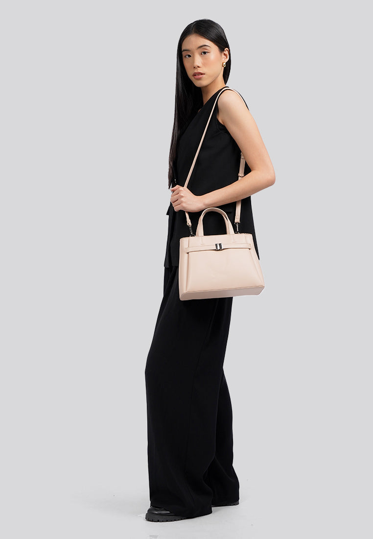 Cream Sling Bag with Top Handle