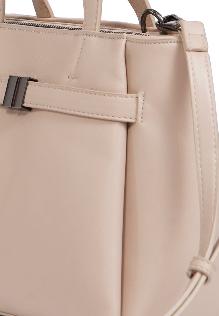 Cream Sling Bag with Top Handle