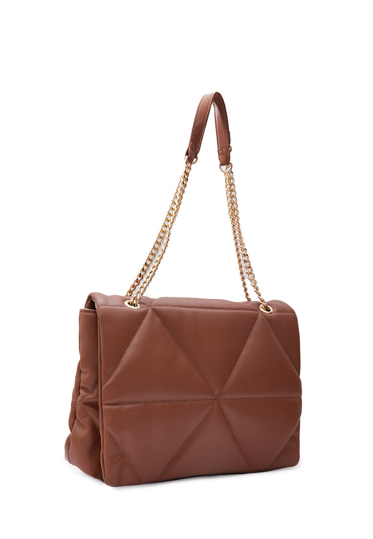 Brown Leather Puffer Shoulder Bag