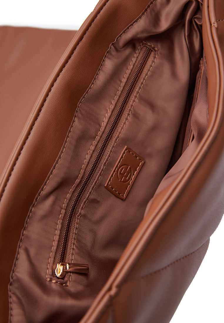 Brown Leather Puffer Shoulder Bag