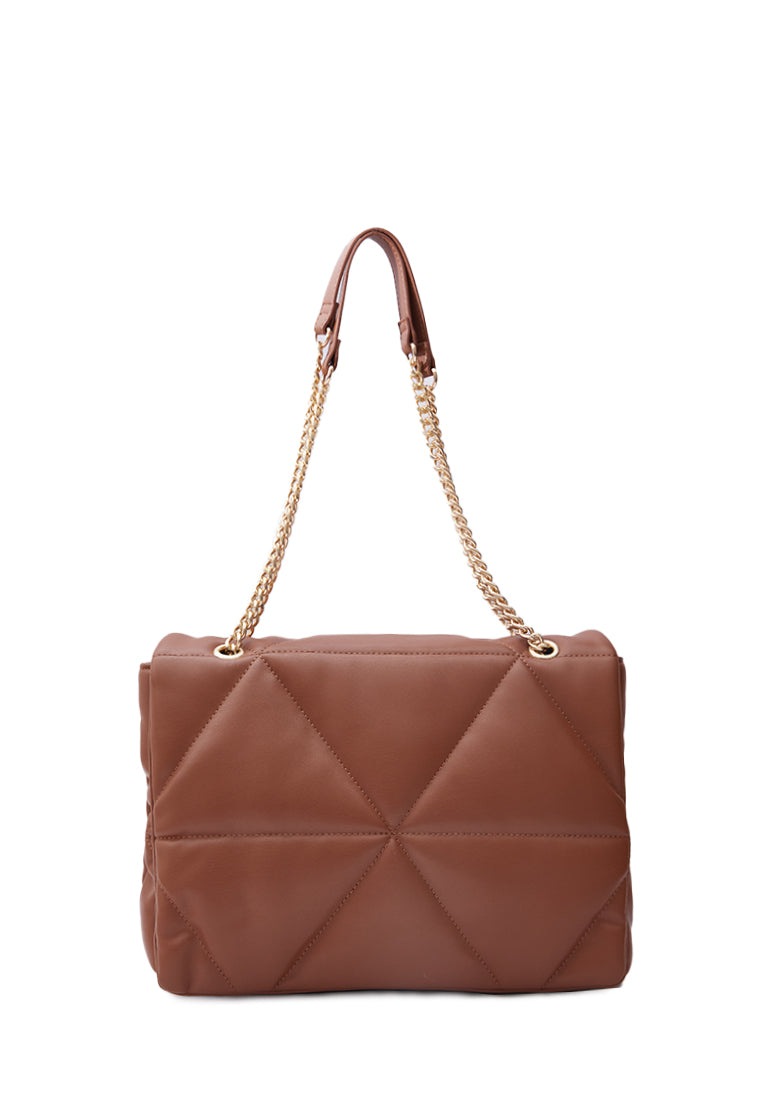 Brown Leather Puffer Shoulder Bag