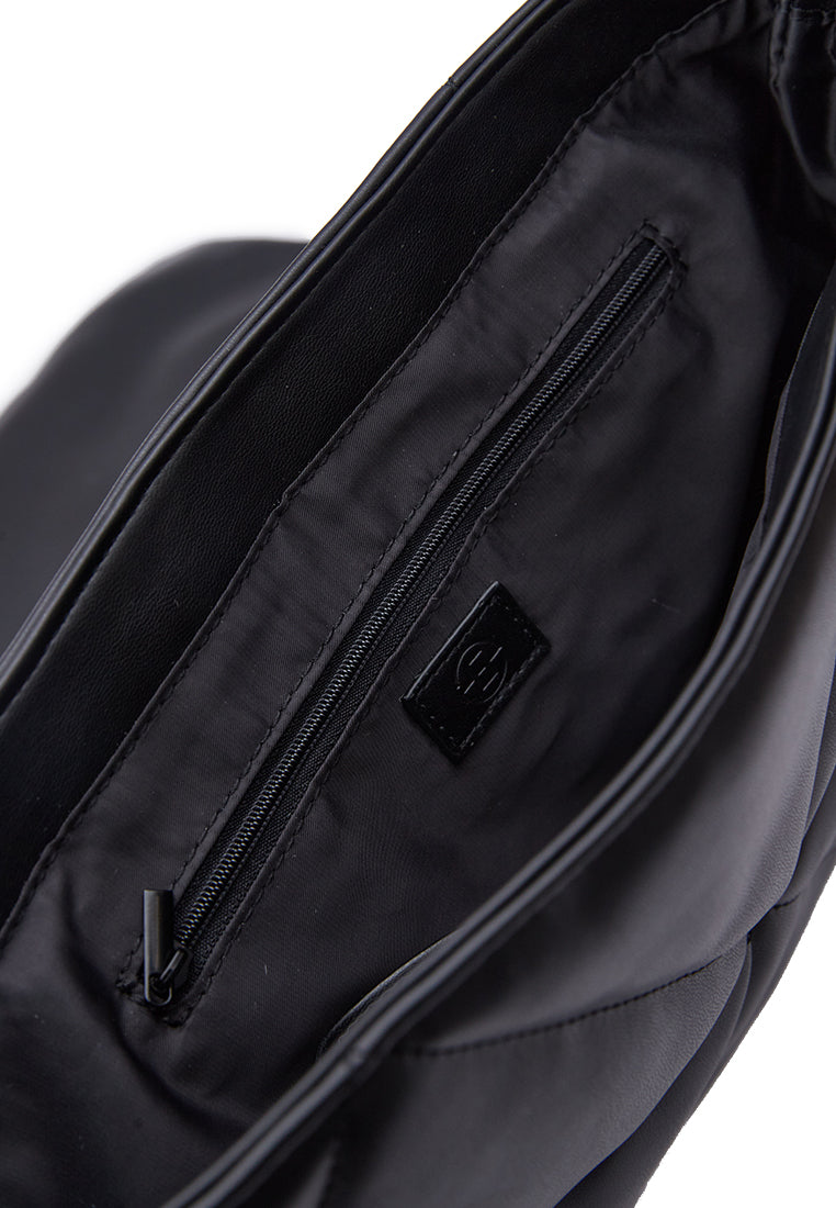 Black Leather Puffer Shoulder Bag