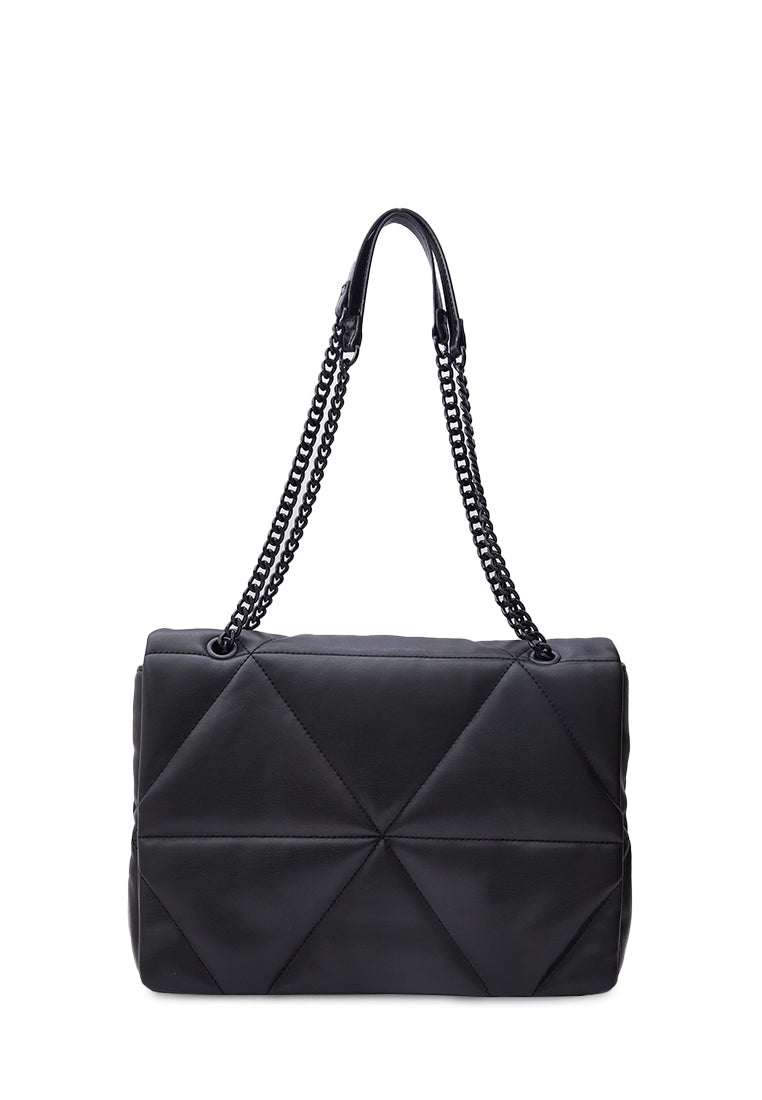 Black Leather Puffer Shoulder Bag
