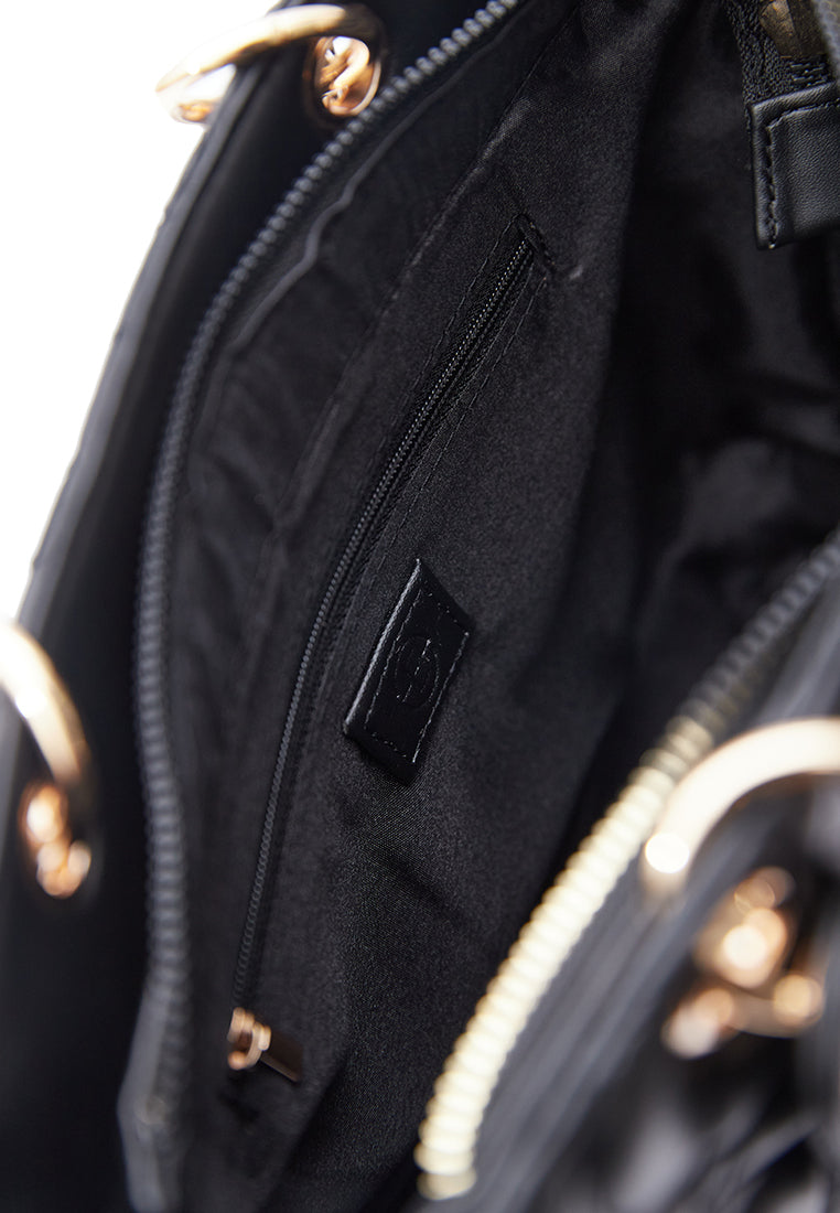 Black Quilted Top Handle Bag