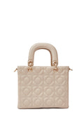 Beige Quilted Top Handle Bag