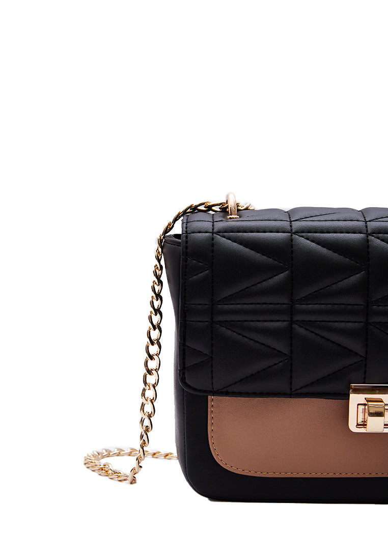 Black Quilted Flap Shoulder Bag