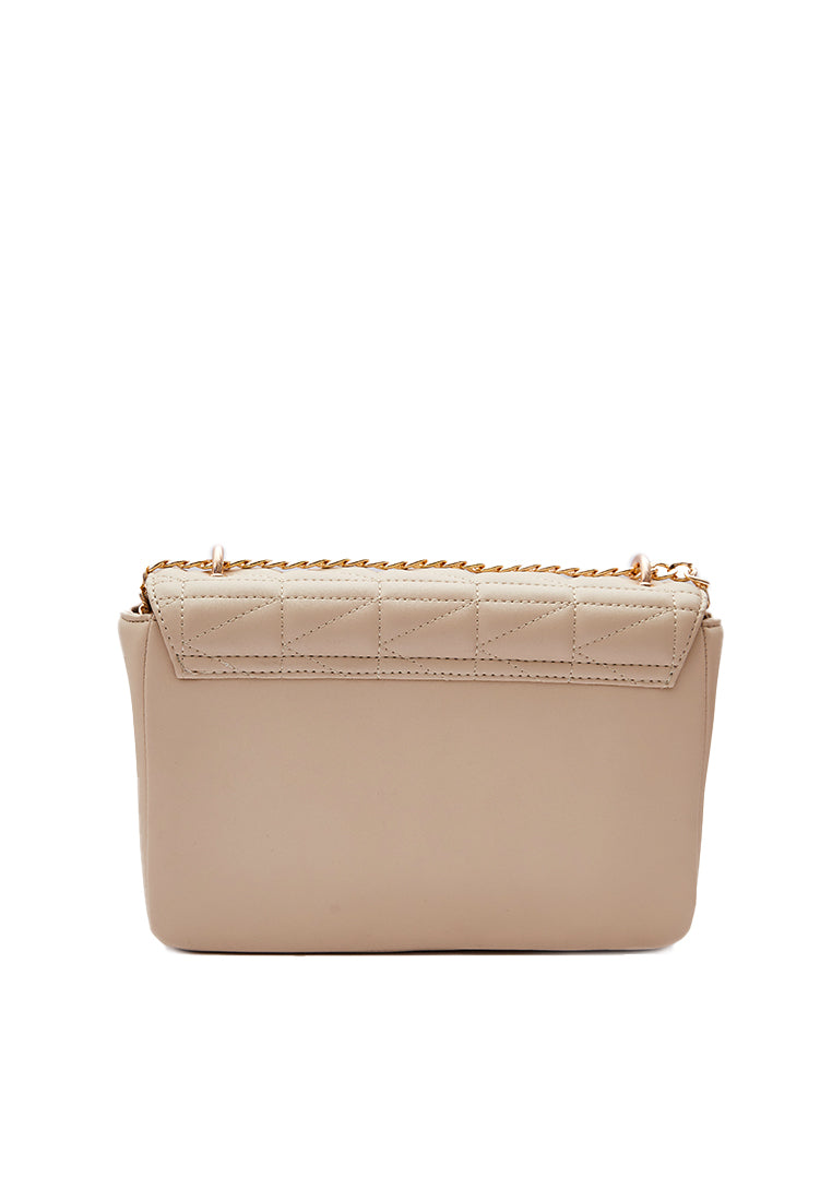 Beige Quilted Flap Shoulder Bag