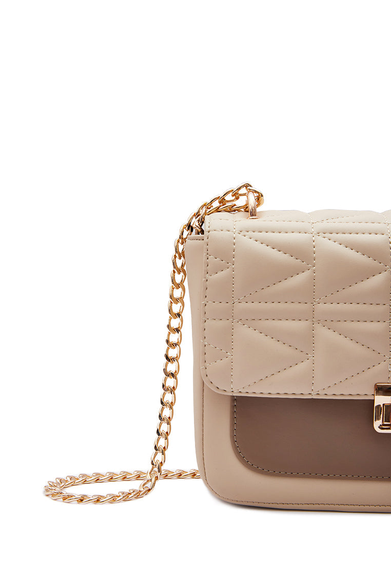 Beige Quilted Flap Shoulder Bag