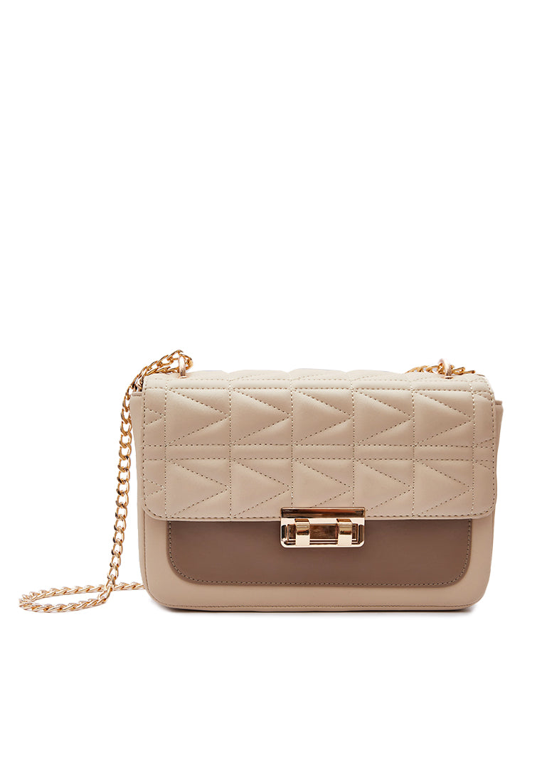 Beige Quilted Flap Shoulder Bag