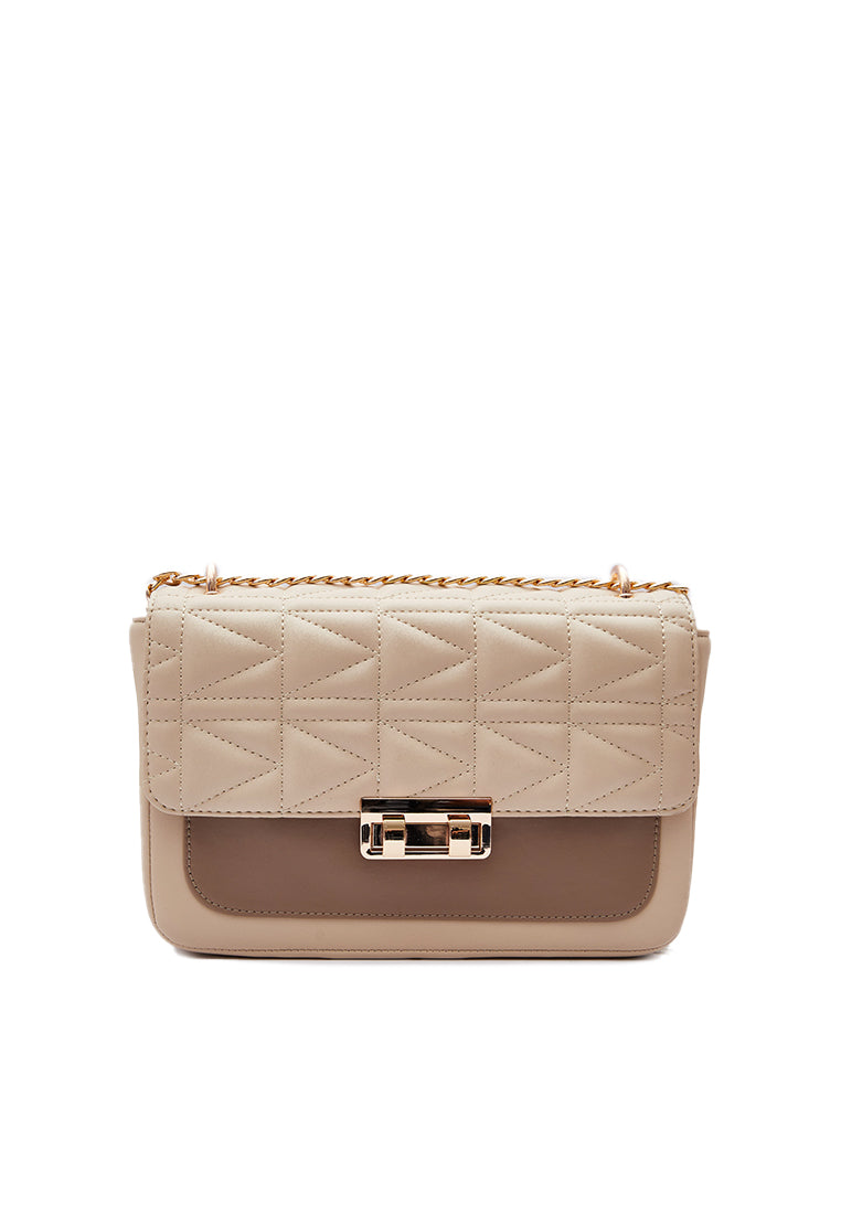 Beige Quilted Flap Shoulder Bag