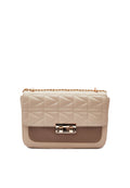 Beige Quilted Flap Shoulder Bag