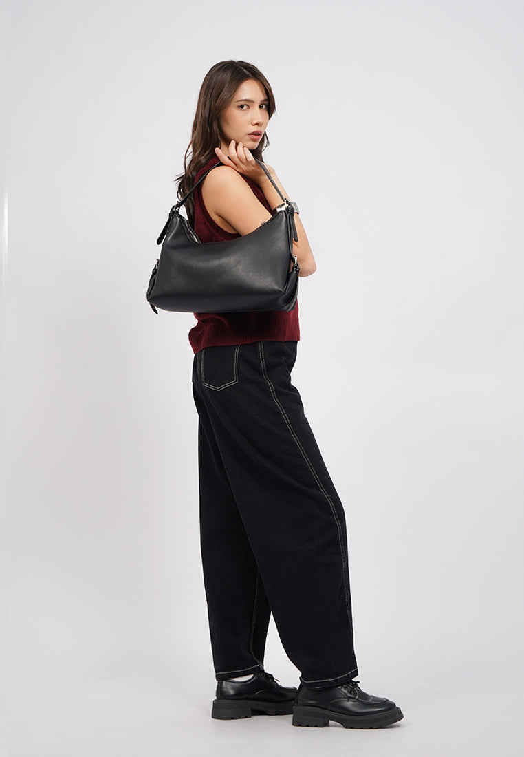 Black Shoulder Bag with Top Handle