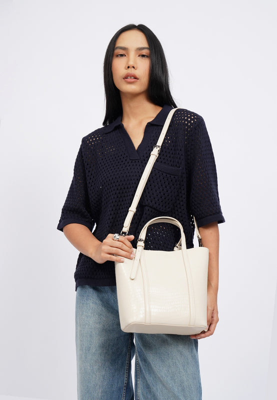 Off White Sling Bag with Top Handle