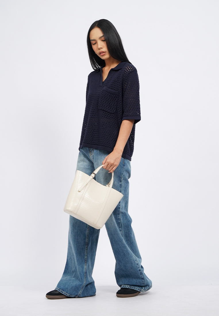Off White Sling Bag with Top Handle