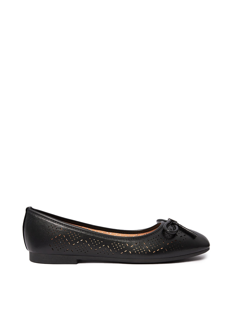 Black Perforated Ballerina Flats