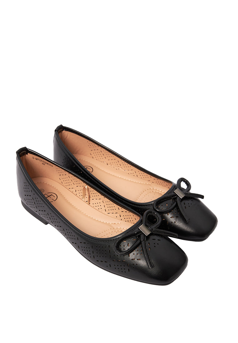 Black Perforated Ballerina Flats