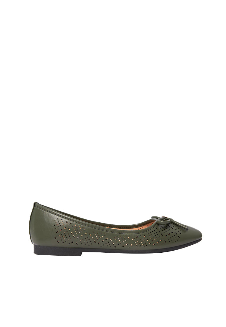 Olive Perforated Ballerina Flats