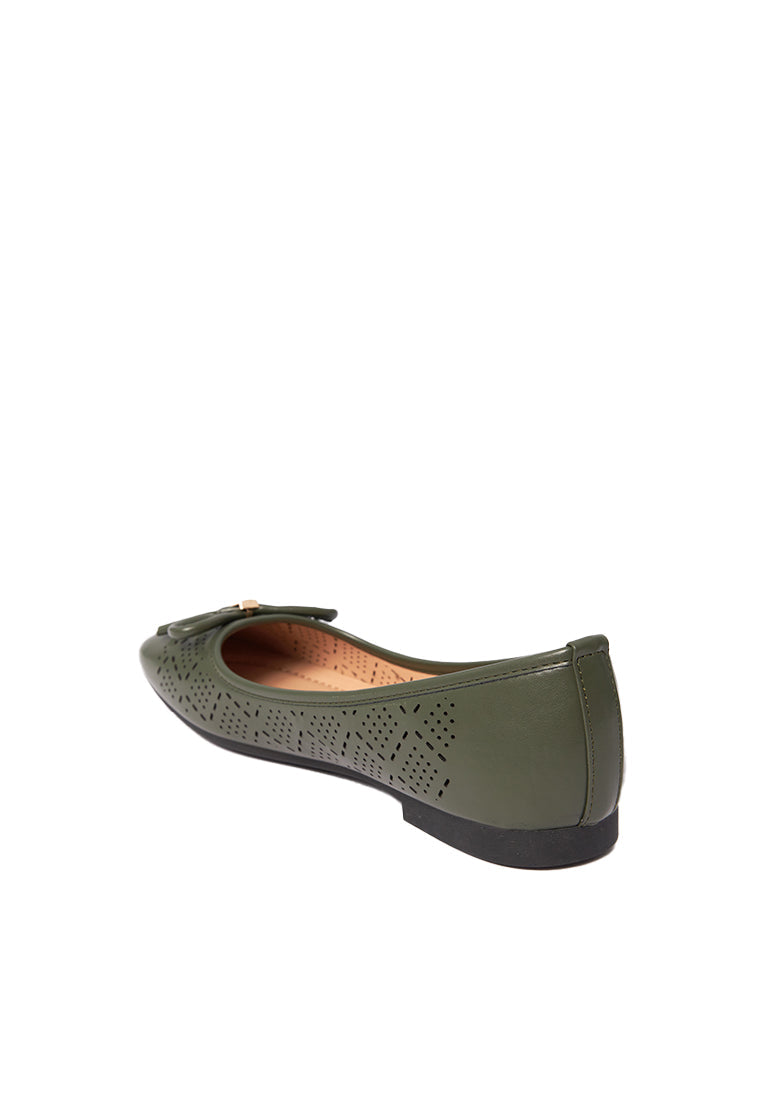 Olive Perforated Ballerina Flats