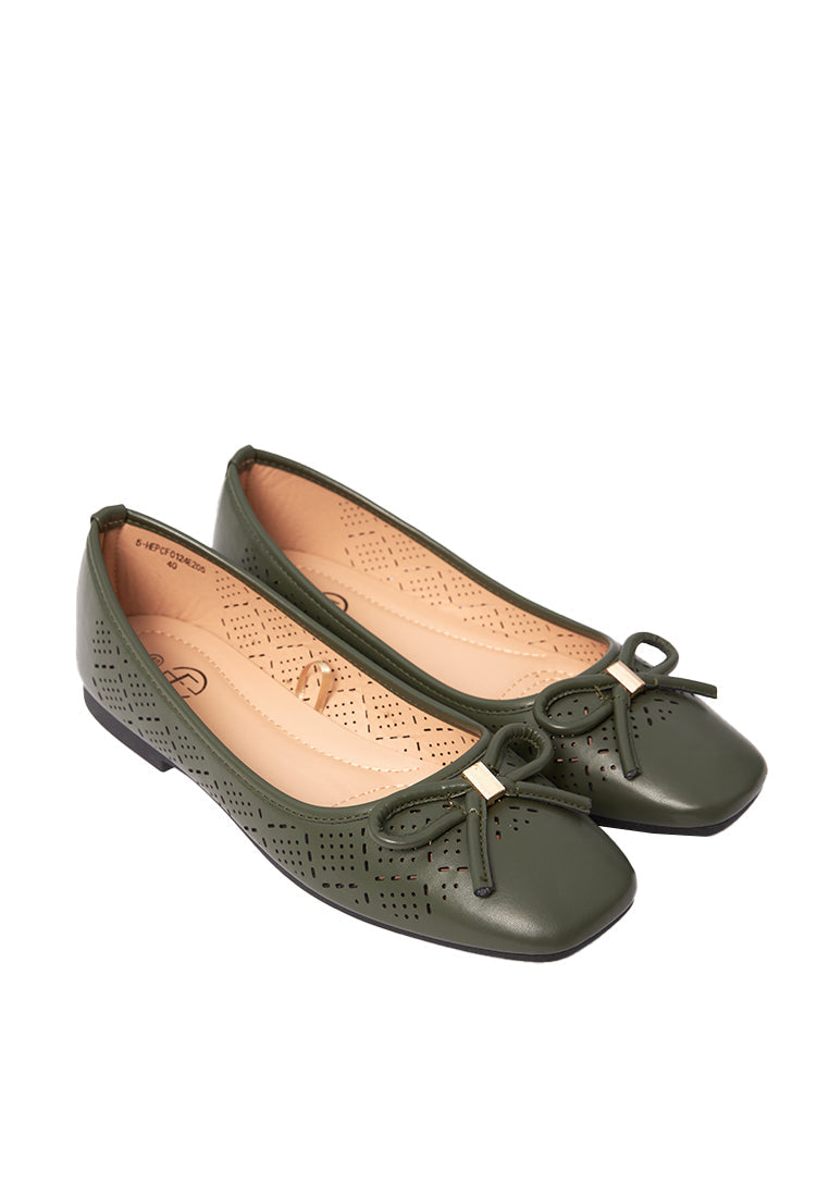 Olive Perforated Ballerina Flats
