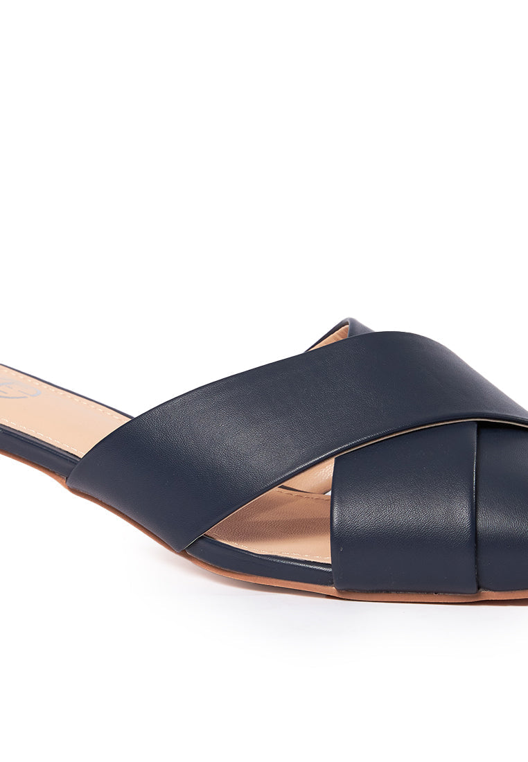 Navy Heels Mules Shoes
