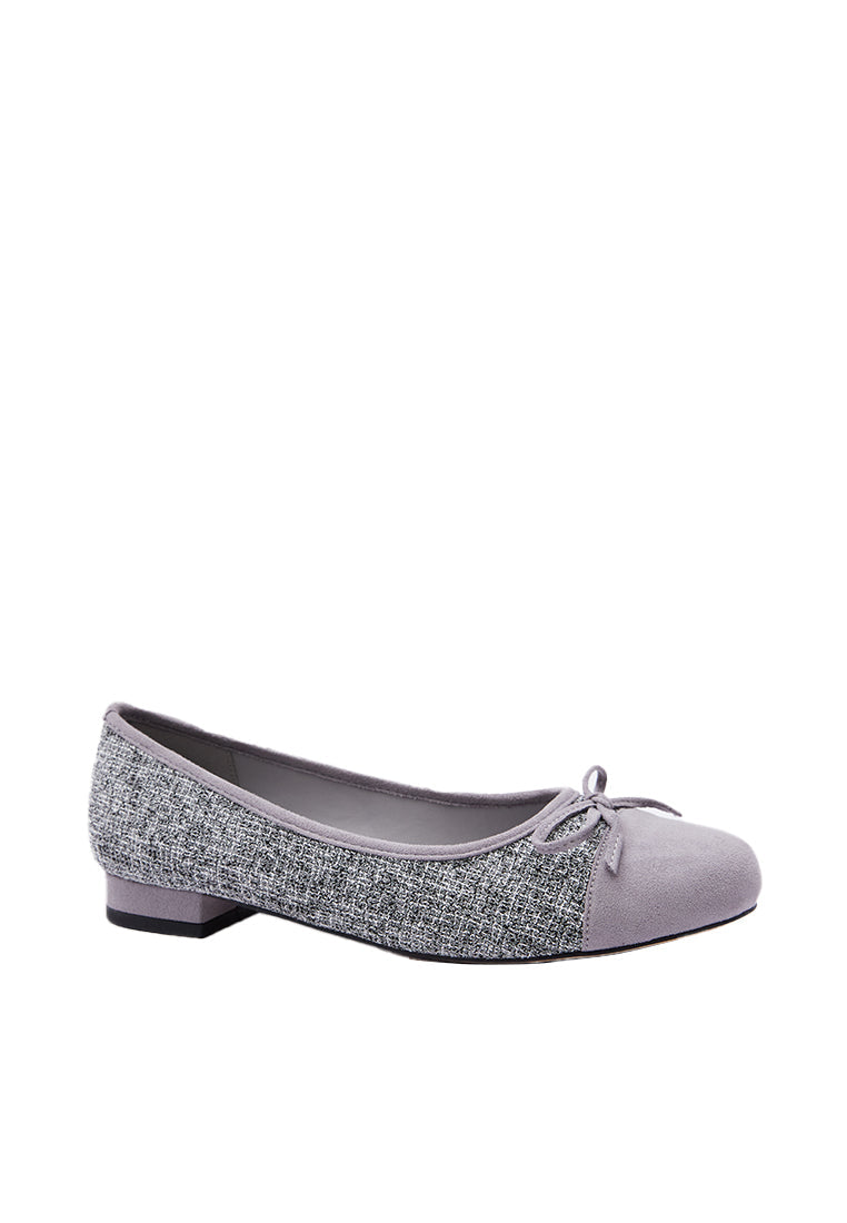 Grey Tweed Ballerina Flat Shoes