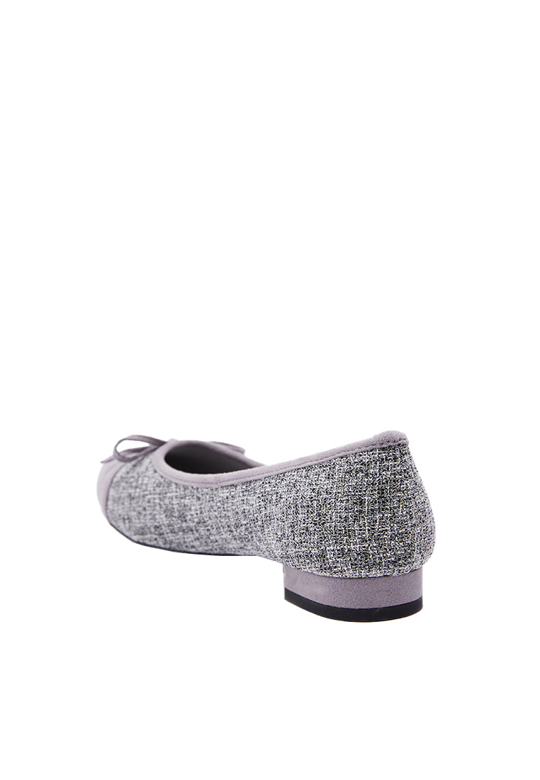 Grey Tweed Ballerina Flat Shoes