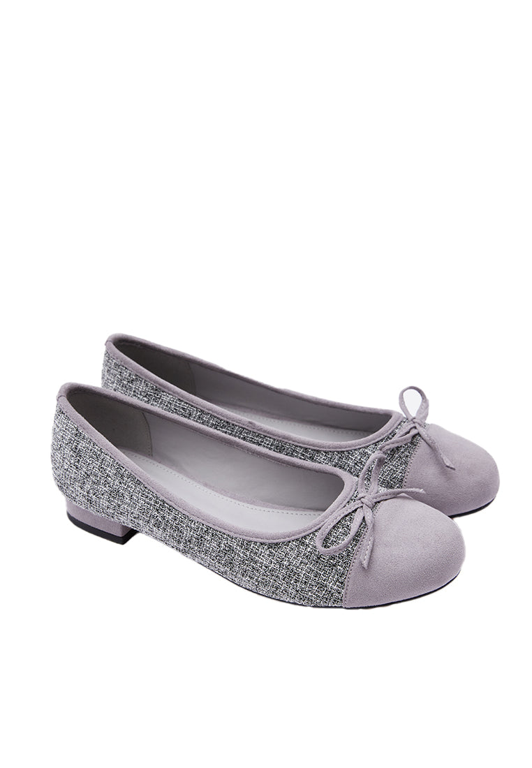 Grey Tweed Ballerina Flat Shoes